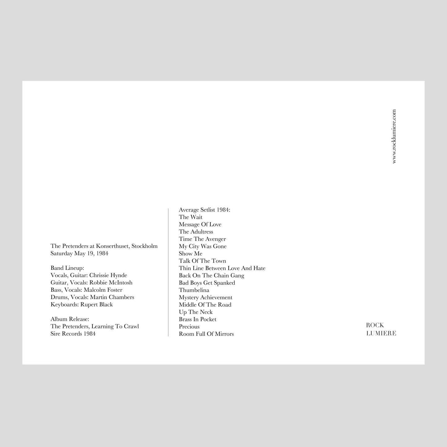 The Pretenders at Konserthuset, Stockholm 1984