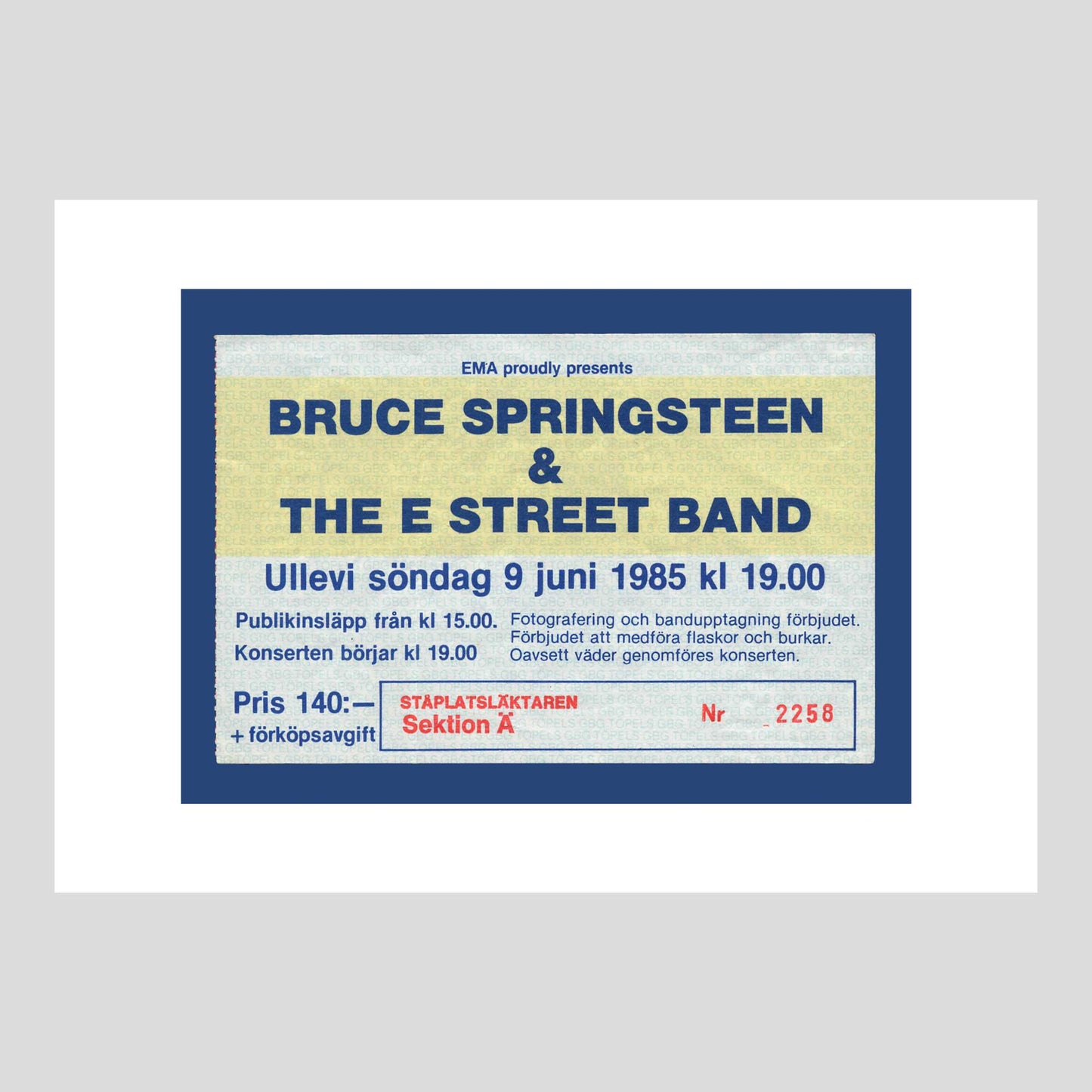 Bruce Springsteen & The E Street Band at Ullevi, Gothenburg, Sunday 1985