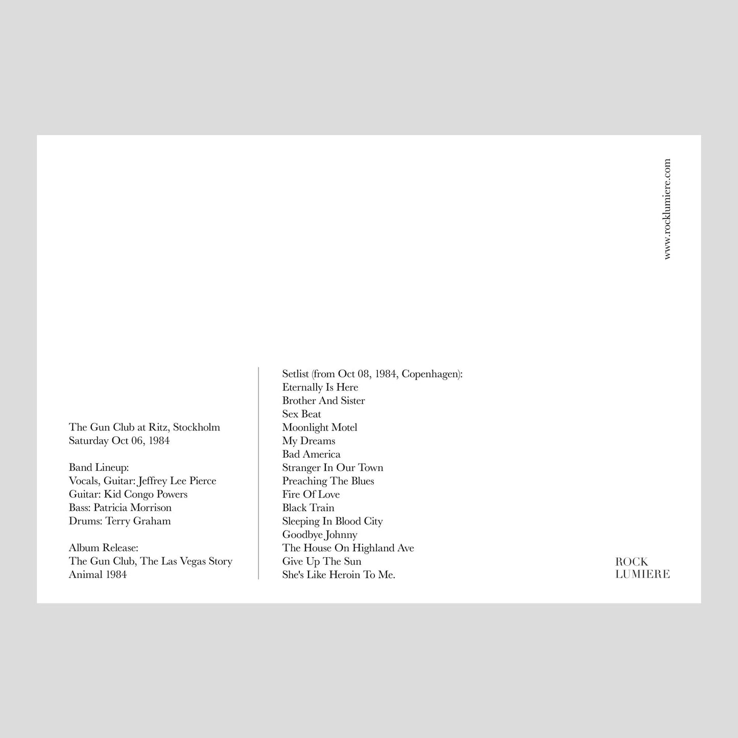 The Gun Club at Ritz, Stockholm 1984